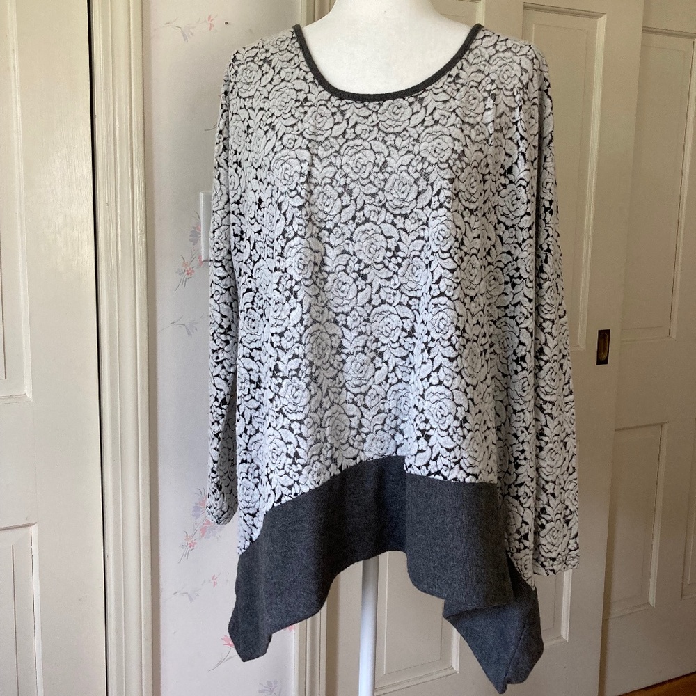woman Hi Lo Mixed MediaLong Sleeve Top